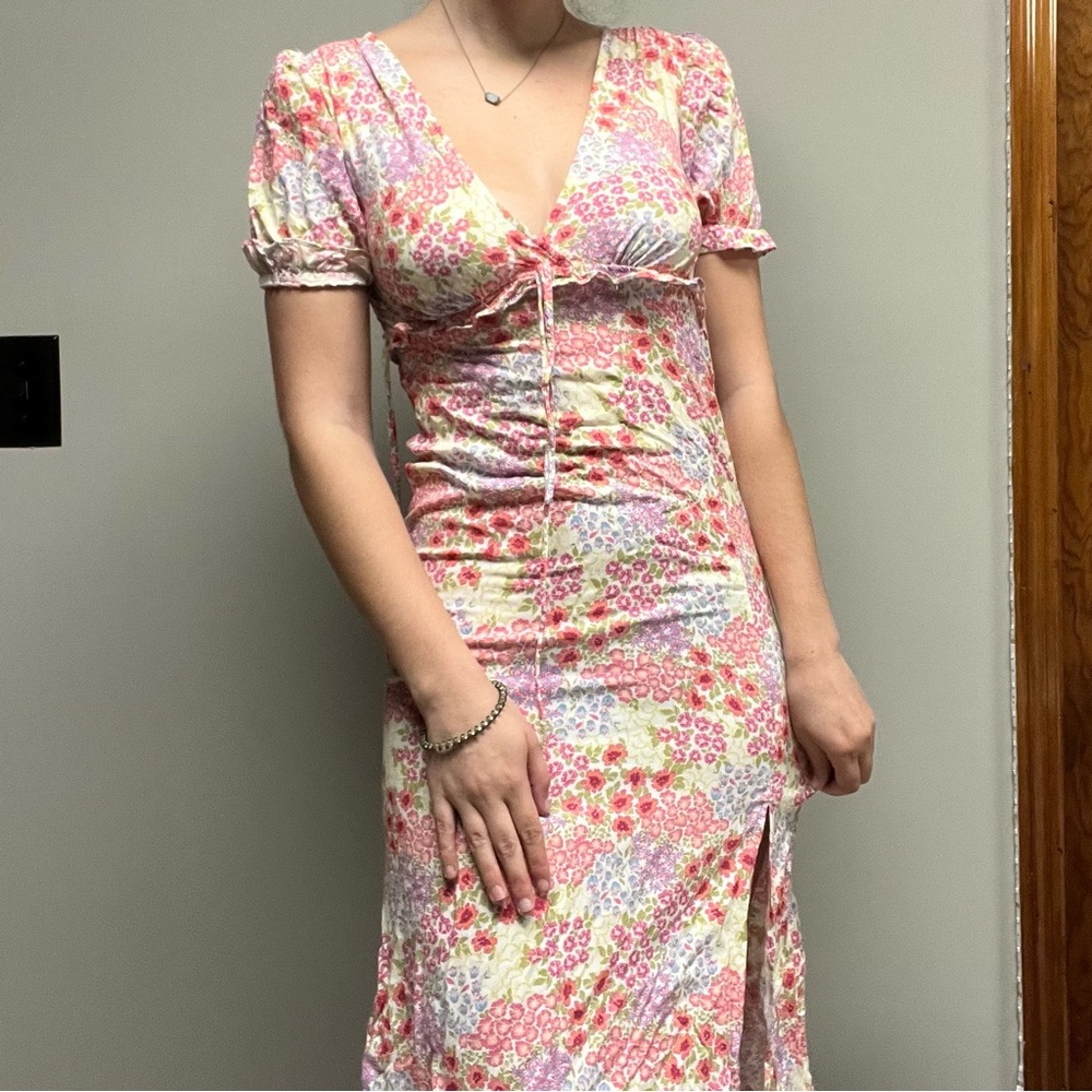 SO Floral Midi Dress - Pink, Purple, Cream